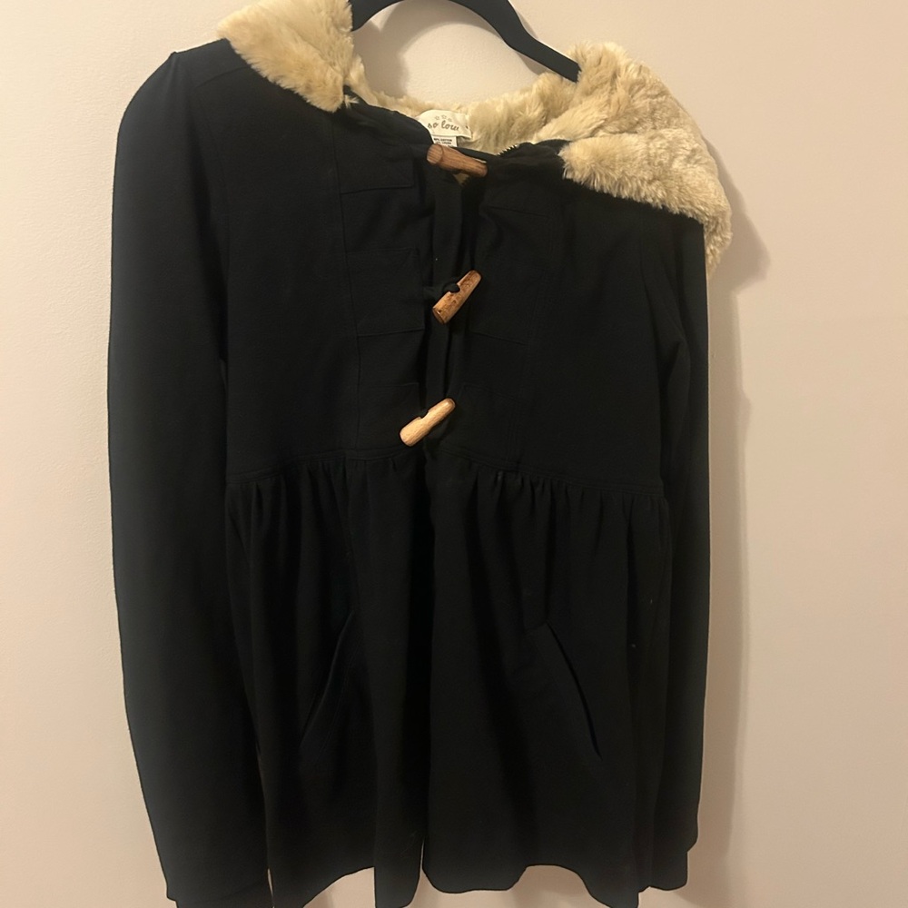 Solow Black Coat with Faux Fur Collar